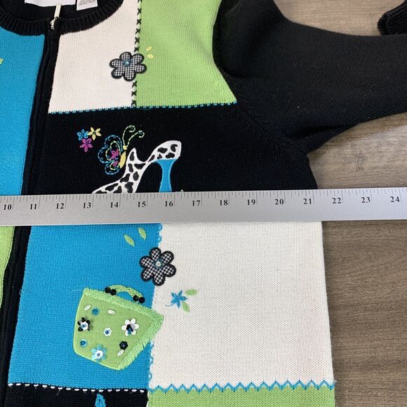 VTG Alfred Dunner Womens Colorful Full Zip Cardigan Sweater Size Small Padded - Picture 6 of 11